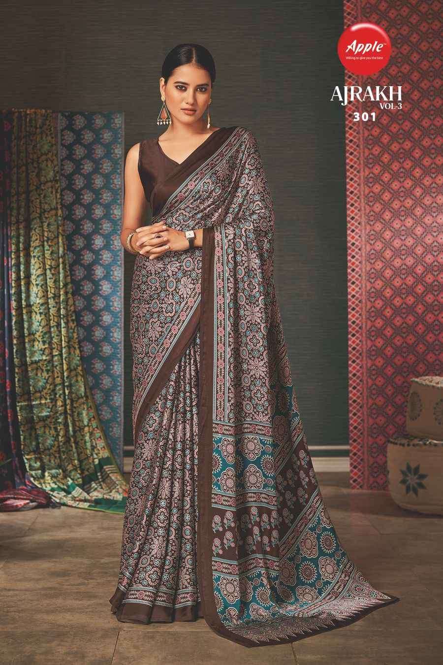 Ajrakh Vol 3 By Apple Printed Daily Wear Sarees Catalog
